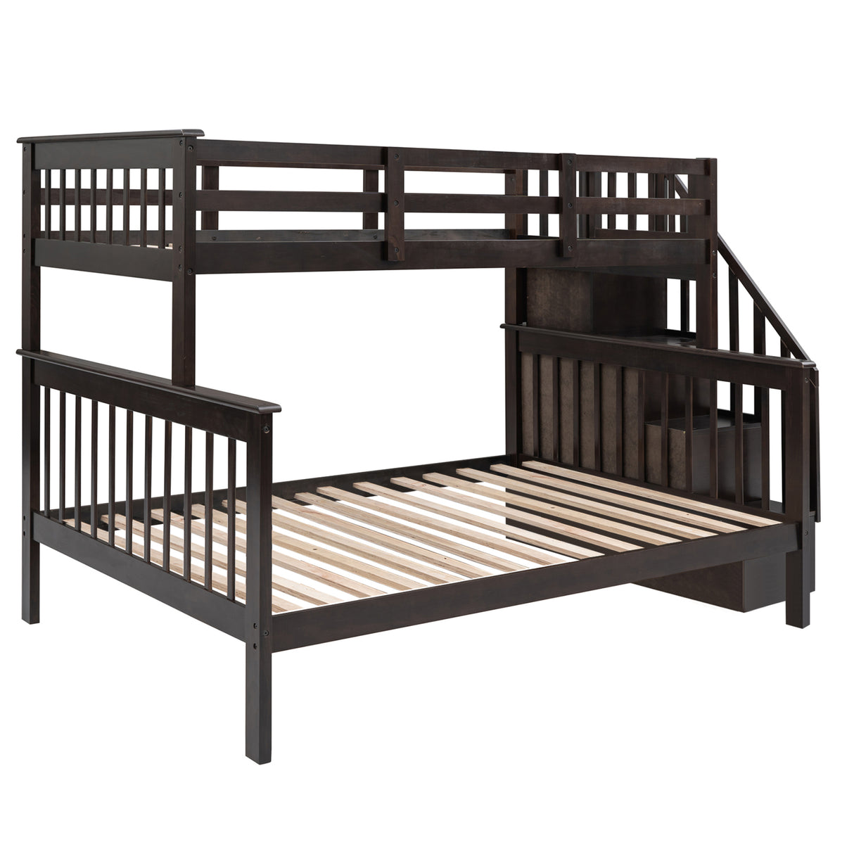 Stairway Twin-Over-Full Bunk Bed with Storage and Guard Rail for Bedroom, Espresso color(OLD SKU :LP000019AAP) - Home Elegance USA