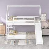 Twin Size Bunk House Bed with Slide and Ladder,White - Home Elegance USA