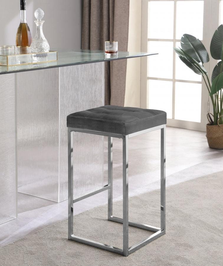 Meridian Furniture - Nicola Velvet Counter Stool Set Of 2 In Grey - 904Grey-C