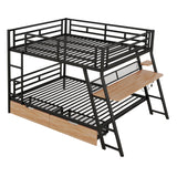 Full Size Metal Bunk Bed with Built-in Desk, Light and 2 Drawers, Black(Expected Arrival Time: 9.18)