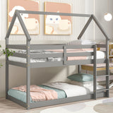 Twin over Twin Loft Bed with Roof Design, Safety Guardrail, Ladder, Grey - Home Elegance USA