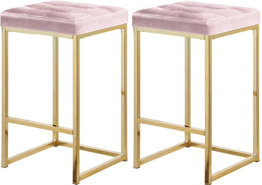 Meridian Furniture - Nicola Velvet Counter Stool Set Of 2 In Pink - 906Pink-C