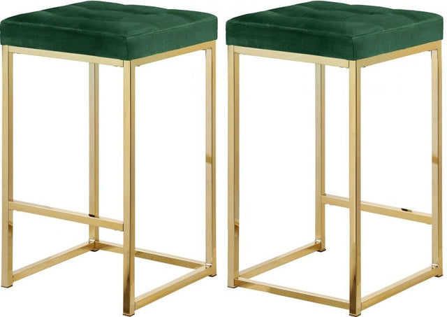 Meridian Furniture - Nicola Velvet Counter Stool Set Of 2 In Green - 906Green-C