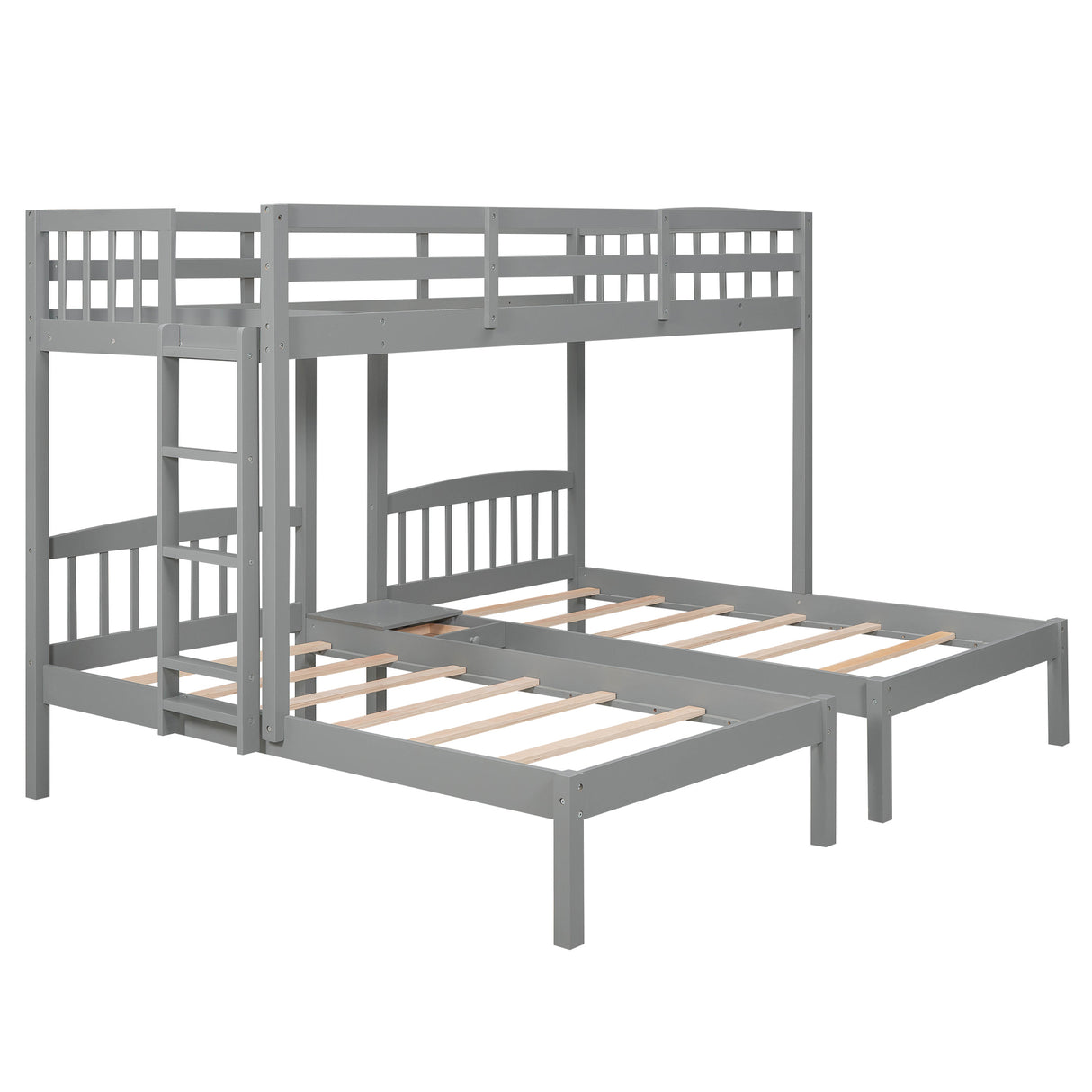 Twin over Twin & Twin Bunk Bed with Built-in Middle Drawer, Gray - Home Elegance USA