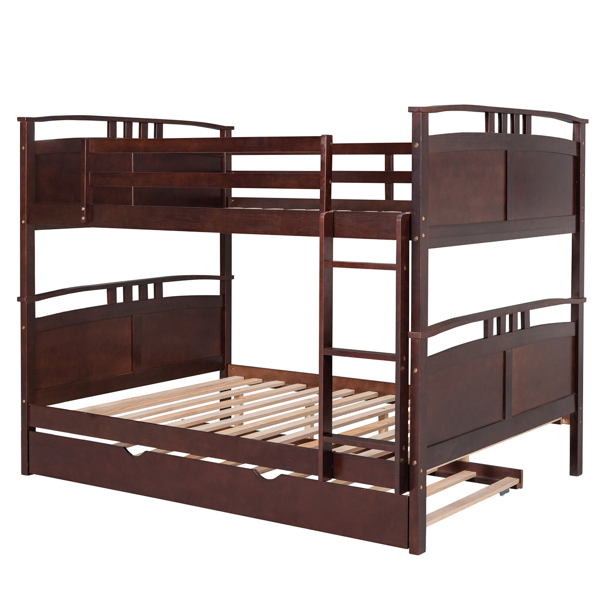 Full-Over-Full Bunk Bed with Twin size Trundle , Separable Bunk Bed for Bedroom - Espresso - Home Elegance USA