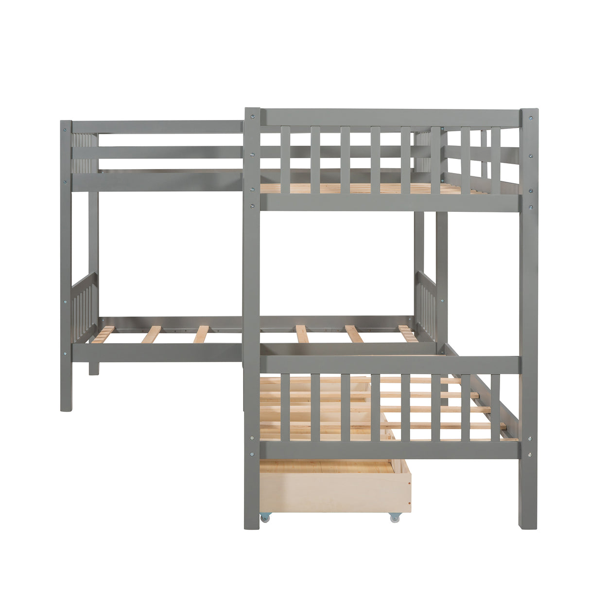 Twin L-Shaped Bunk bed with Drawers-Gray(OLD SKU :LP000038AAE) - Home Elegance USA