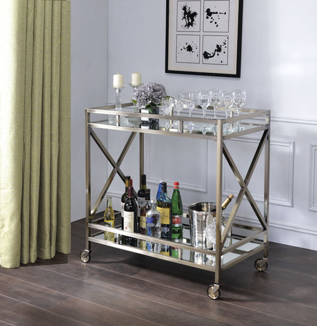 ACME Kristensen Serving Cart, Antique Gold & Mirror 98352 - Home Elegance USA