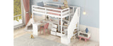 Twin Size Loft Bed with L-Shaped Desk and Drawers, Cabinet and Storage Staircase, White - Home Elegance USA