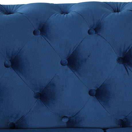 85.5" Velvet Upholstered Sofa with Sturdy Metal Legs,Modern Sofa Couch with Button Tufted Back, 3 Seater Sofa Couch for Living Room,Apartment,Home Office,Blue - SG000603AAC - image - 18