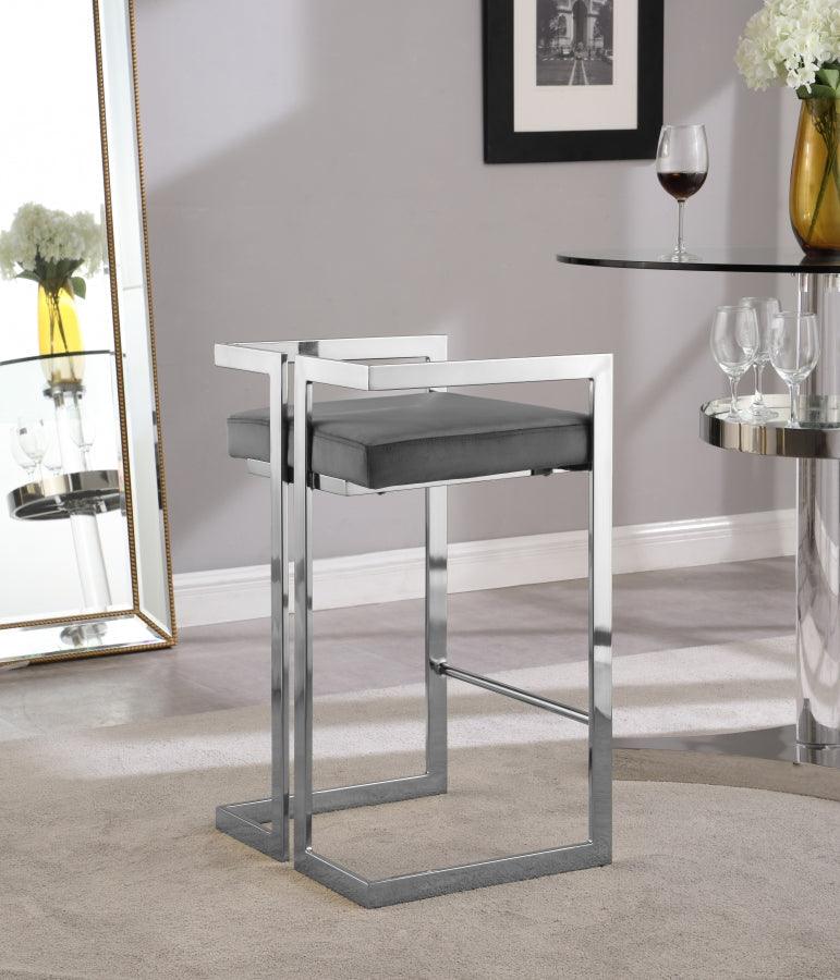 Meridian Furniture - Ezra Velvet Counter Stool Set Of 2 In Grey - 909Grey-C