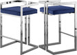 Ezra Velvet Counter Stool Set Of 2 In Navy - 909Navy-C | Meridian