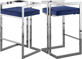 Ezra Velvet Counter Stool Set Of 2 In Navy - 909Navy-C | Meridian