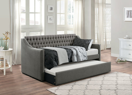 Modern Design Dark Gray Fabric Upholstered 1pc Sofa Bed w Trundle Button-Tufted Detail Nailhead Trim Day Bed - Home Elegance USA
