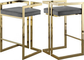 Ezra Velvet Counter Stool Set Of 2 In Grey - 912Grey-C | Meridian