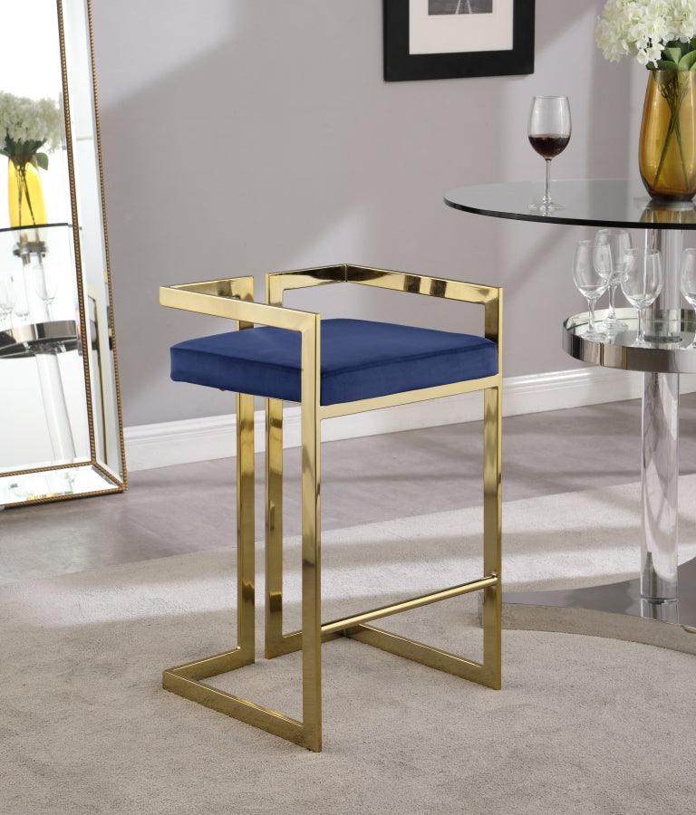 Meridian Furniture - Ezra Velvet Counter Stool Set Of 2 In Navy - 912Navy-C