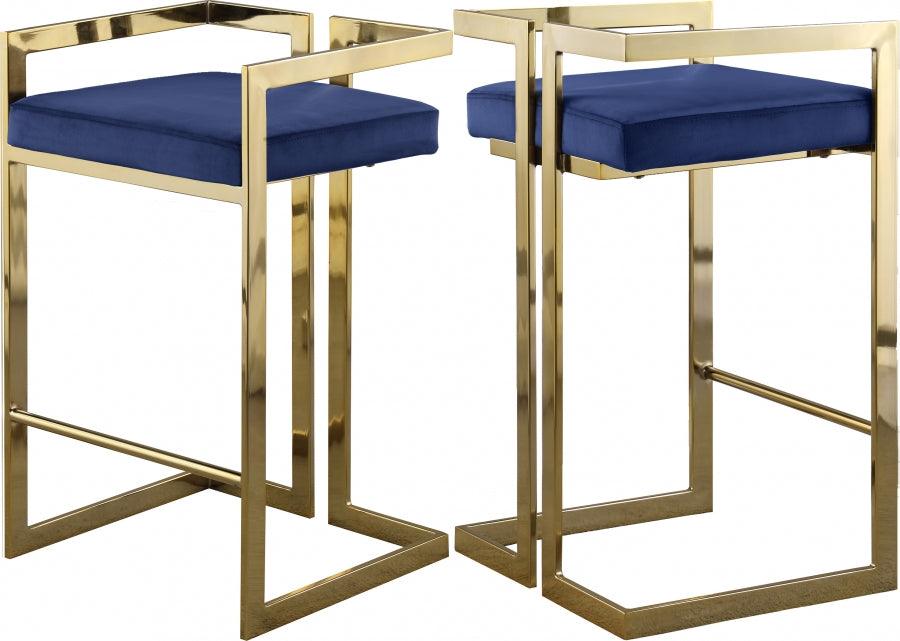 Meridian Furniture - Ezra Velvet Counter Stool Set Of 2 In Navy - 912Navy-C