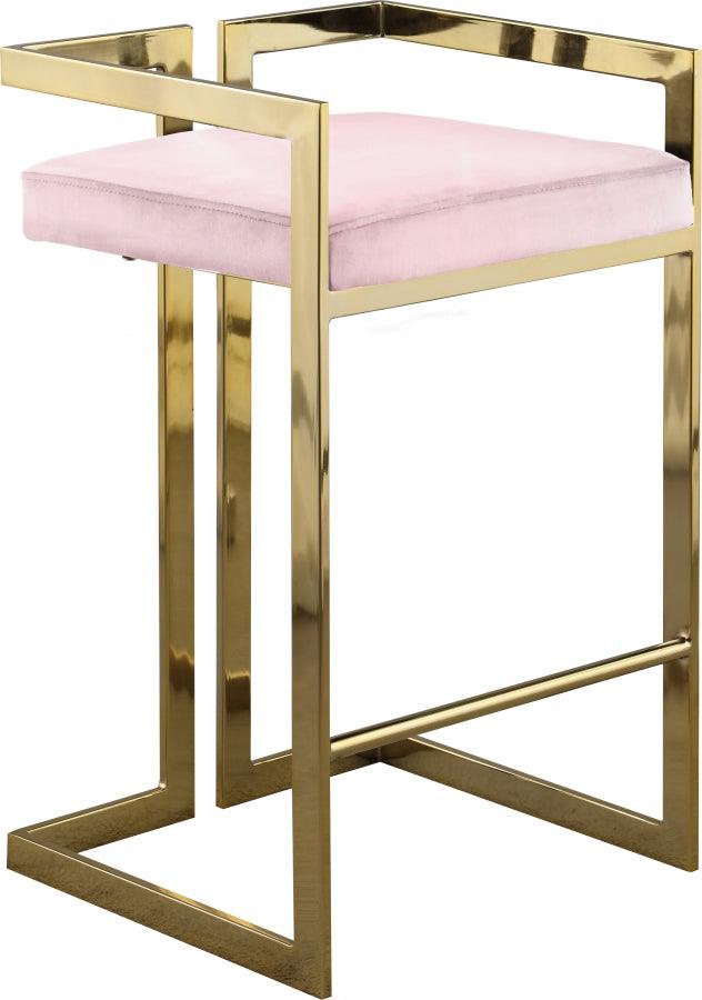 Meridian Furniture - Ezra Velvet Counter Stool Set Of 2 In Pink - 912Pink-C