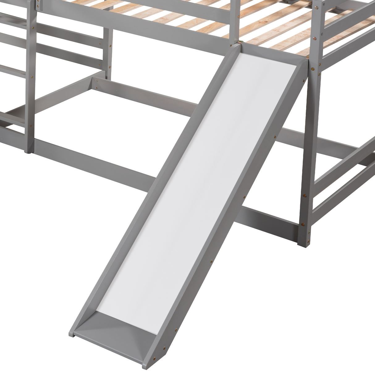 Full and Twin Size L-Shaped Bunk Bed with Slide and Short Ladder,Gray - Home Elegance USA