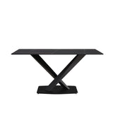 63-inch modern artificial stone black straight edge black metal X-leg dining table -6 people - Home Elegance USA