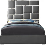 Meridian Furniture - Milan Faux Leather Queen Bed In Grey - Milangrey-Q