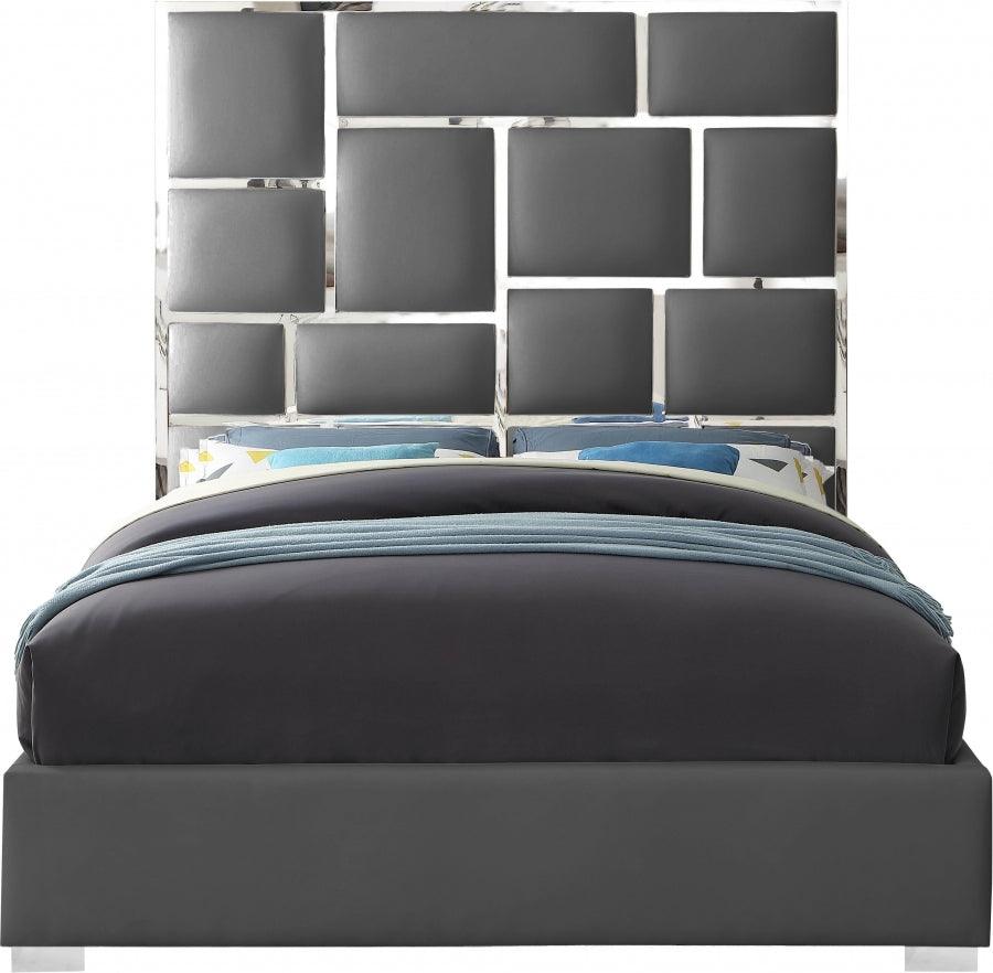 Meridian Furniture - Milan Faux Leather King Bed In Grey - Milangrey-K