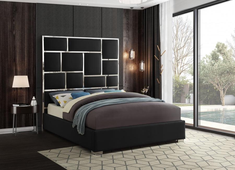 Meridian Furniture - Milan Faux Leather Queen Bed In Black - Milanblack-Q