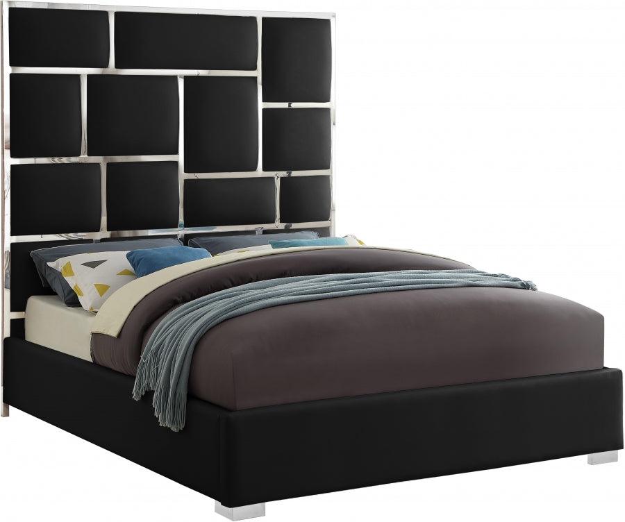 Meridian Furniture - Milan Faux Leather Queen Bed In Black - Milanblack-Q