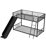 Metal Bunk Bed with Slide, Twin over Twin, Black - Home Elegance USA