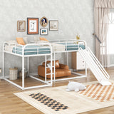 Full and Twin Size L-Shaped Bunk Bed with Slide and Short Ladder, White - Home Elegance USA