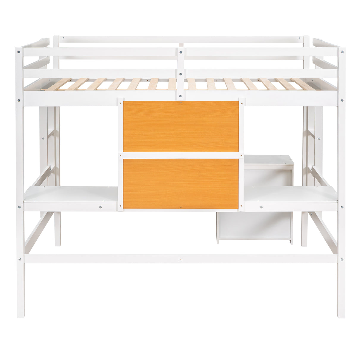 Twin size Loft Bed with Desk and Writing Board, Wooden Loft Bed with Desk & 2 Drawers Cabinet- White - Home Elegance USA