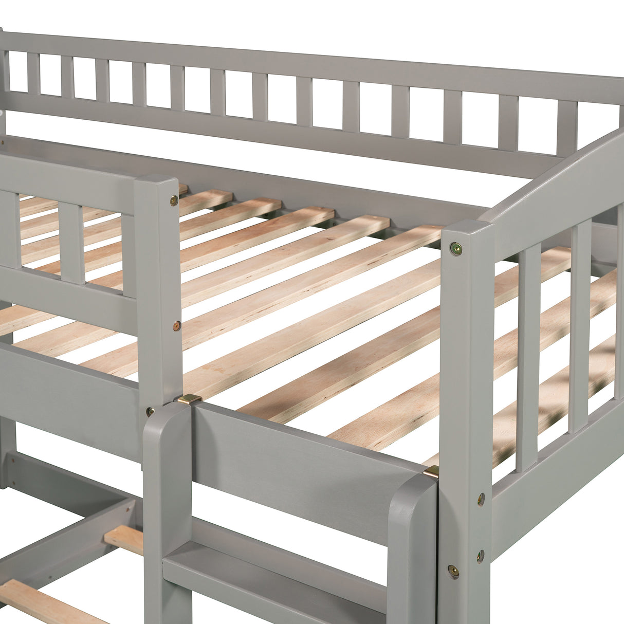 Twin Over Twin Bunk Bed with Slide and Ladder, Gray(OLD SKU :LP000514AAE) - Home Elegance USA