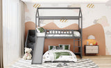 Twin Over Twin Bunk Bed with Two Drawers and Slide, House Bed with Slide, White(OLD SKU :LP000129AAE) - Home Elegance USA