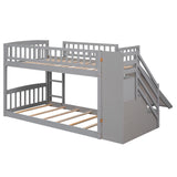 Stairway Twin over Twin Bunk Bed with Two Drawers and Slide, Gray(OLD SKU :LT000155AAE) - Home Elegance USA