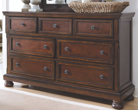 Porter - Rustic Brown - 7 Pc. - Dresser, Mirror, Chest, King Panel Bed, Nightstand - Home Elegance USA