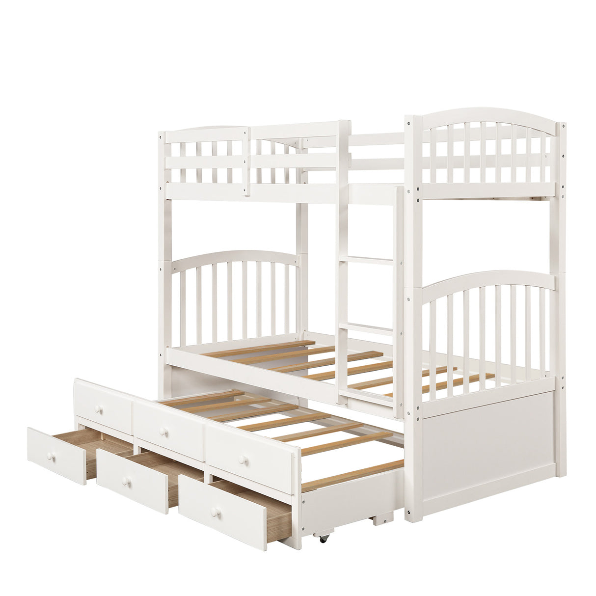 Twin Bunk Bed with Ladder, Safety Rail, Twin Trundle Bed with 3 Drawers for Teens Bedroom, Guest Room Furniture(White)(OLD SKU :LP000071AAK） - Home Elegance USA