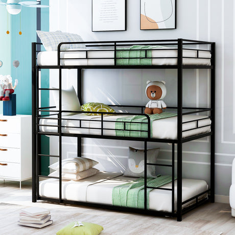 Metal Twin Size Triple Bunk Bed, Black - Home Elegance USA