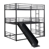 Full Size Metal Bunk Bed with Ladders and Slide, Divided into One Platform and Loft Bed, Black - Home Elegance USA