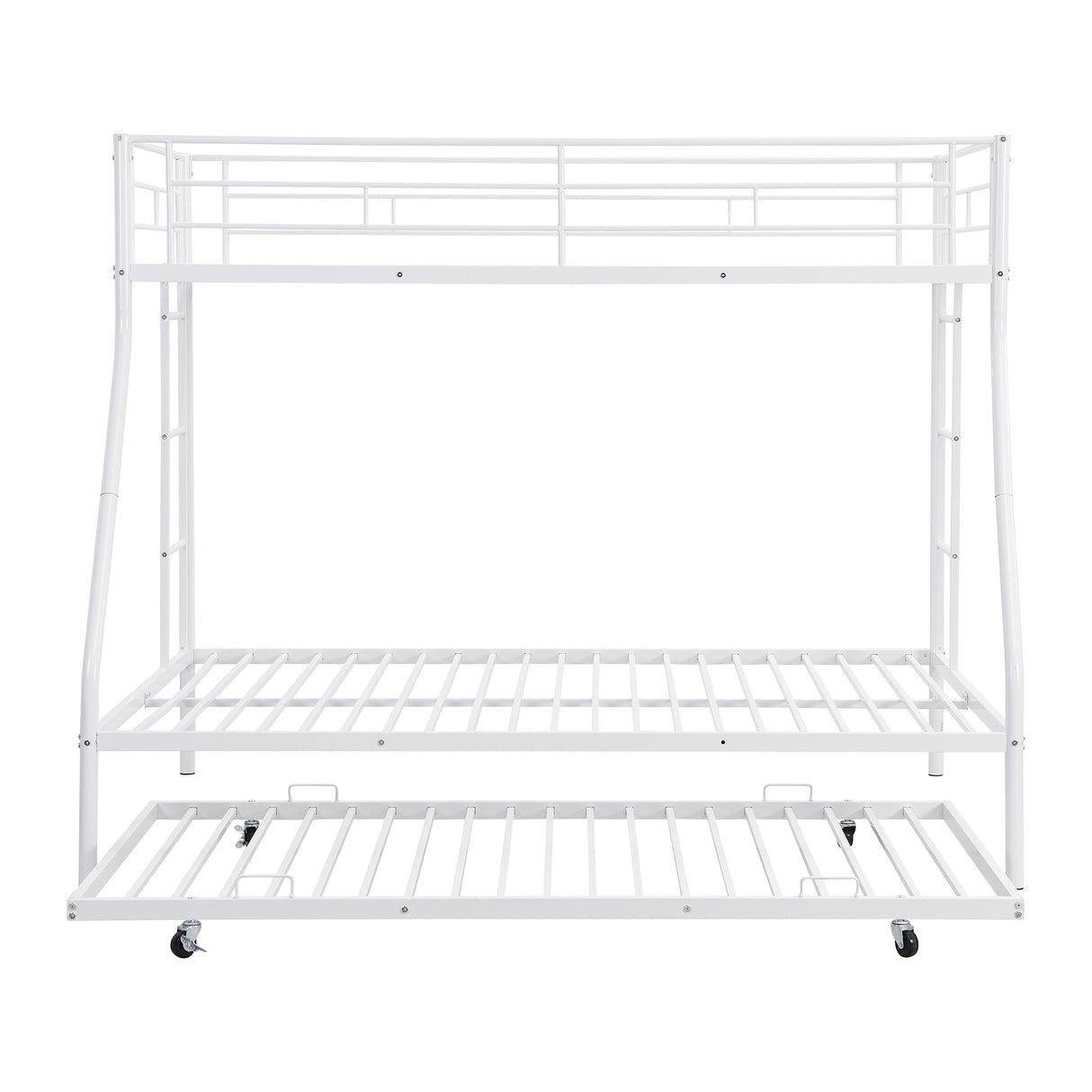 Twin over Full Bed with Sturdy Steel Frame, Bunk Bed with Twin Size Trundle, Two-Side Ladders, White - Home Elegance USA