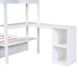 Wood Twin over Full Bunk Bed with Drawers, Shelves, Cabinets, L-shaped Desk and Magazine Holder, White - Home Elegance USA