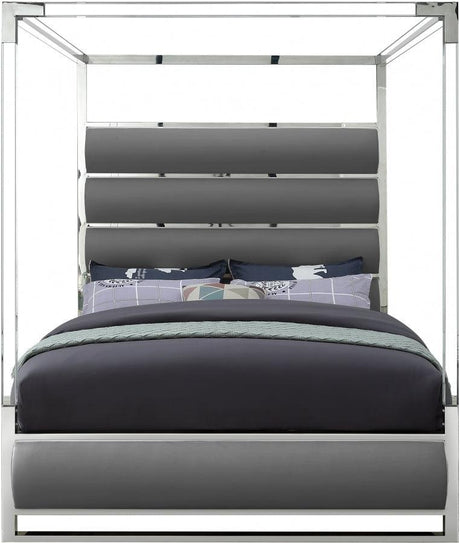 Meridian Furniture - Encore Faux Leather Queen Bed In Grey - Encoregrey-Q