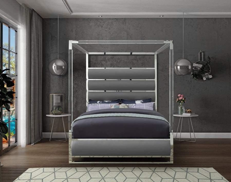 Meridian Furniture - Encore Faux Leather Queen Bed In Grey - Encoregrey-Q