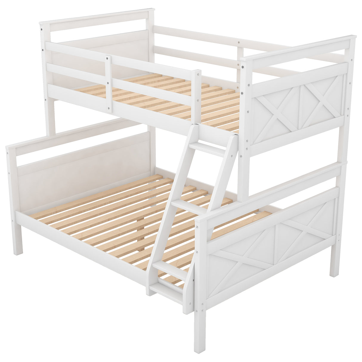 Twin over Full Bunk Bed with ladder, Safety Guardrail, Perfect for Bedroom, White - Home Elegance USA