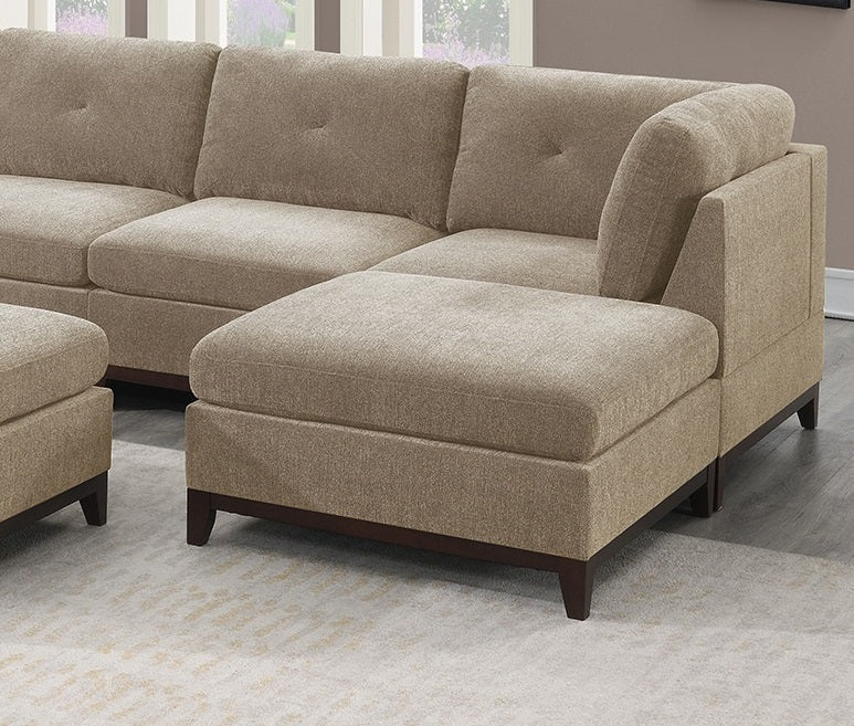 Camel Chenille Fabric Modular Sectional 9pc Set Living Room Furniture Corner Sectional Couch 3x Corner Wedge 4x Armless Chairs and 2x Ottomans Tufted Back Exposed Wooden Base | Home Elegance USA