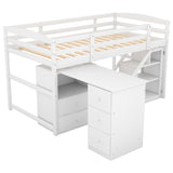 Twin Size Loft Bed with Multifunctional Movable Built-in Desk and and Staircase,White(OLD SKU:GX000925AAK) - Home Elegance USA