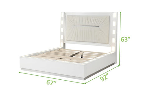 Coco LED Queen Size Bed Made with Wood in Milky White Color - Home Elegance USA