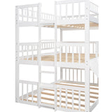 Full-Over-Full-Over-Full Triple Bed with Built-in Ladder and Slide , Triple Bunk Bed with Guardrails, White(OLD SKU :LP000052AAK) - Home Elegance USA