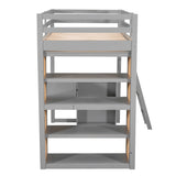 Twin Size Loft Bed with Ladder, Shelves, and Desk, Gray - Home Elegance USA