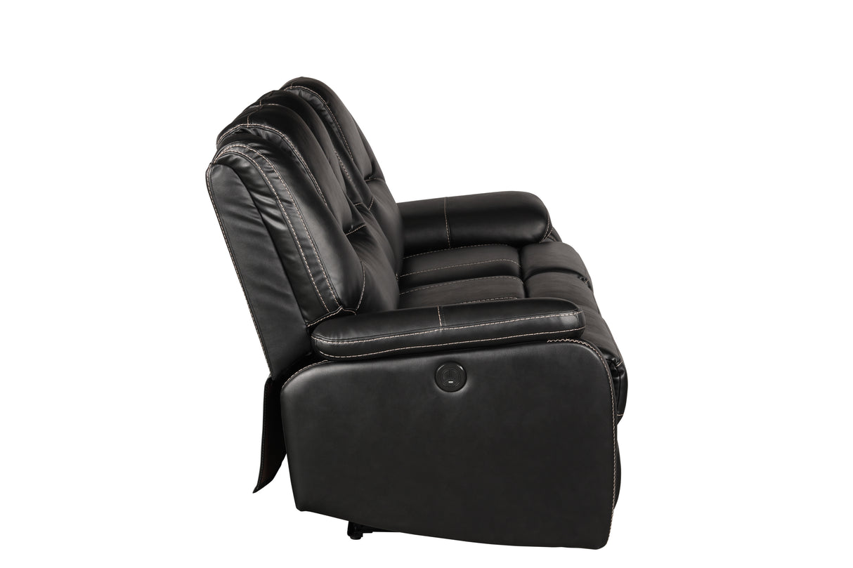 Hong Kong Power Reclining Sofa made with Faux Leather in Black Home Elegance USA