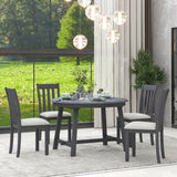 TREXM 5-Piece Wood Dining Table Set Round Extendable Dining Table with 4 Dining Chairs, Dining Room Table Set for 4 person for Dining Room (Gray) - Home Elegance USA