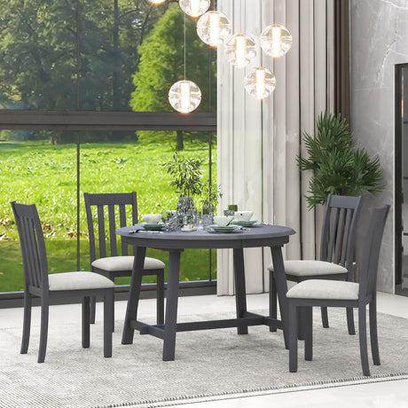 TREXM 5-Piece Wood Dining Table Set Round Extendable Dining Table with 4 Dining Chairs, Dining Room Table Set for 4 person for Dining Room